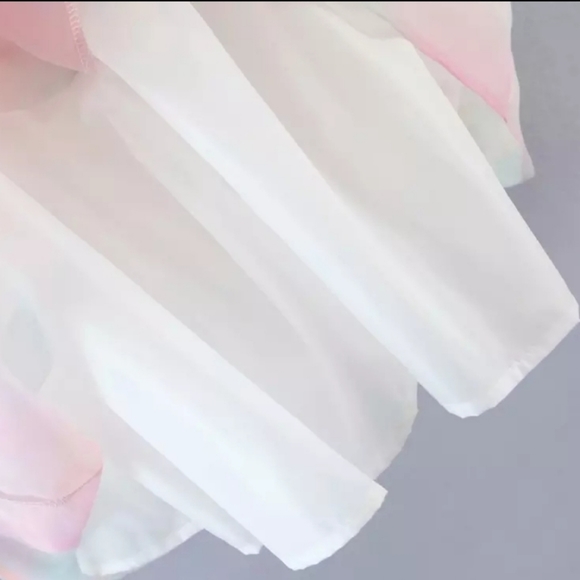 Babydoll Rainbow Tie Dye Puff Sleeve Mini Dress - Picture 9 of 14